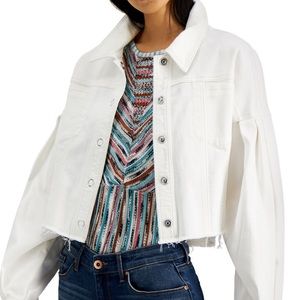 INC  Volume-Sleeve  Cropped Jean Jacket